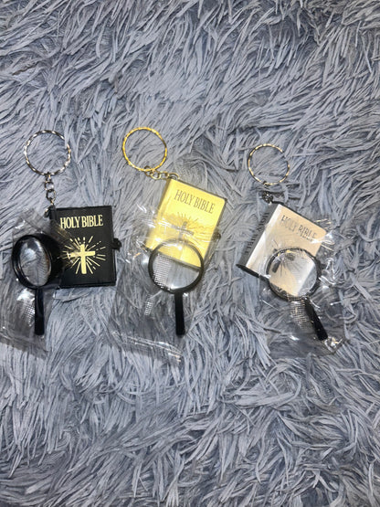 Mini KJV Bible Keychain with magnifying glass included. 3 Colors to choose from